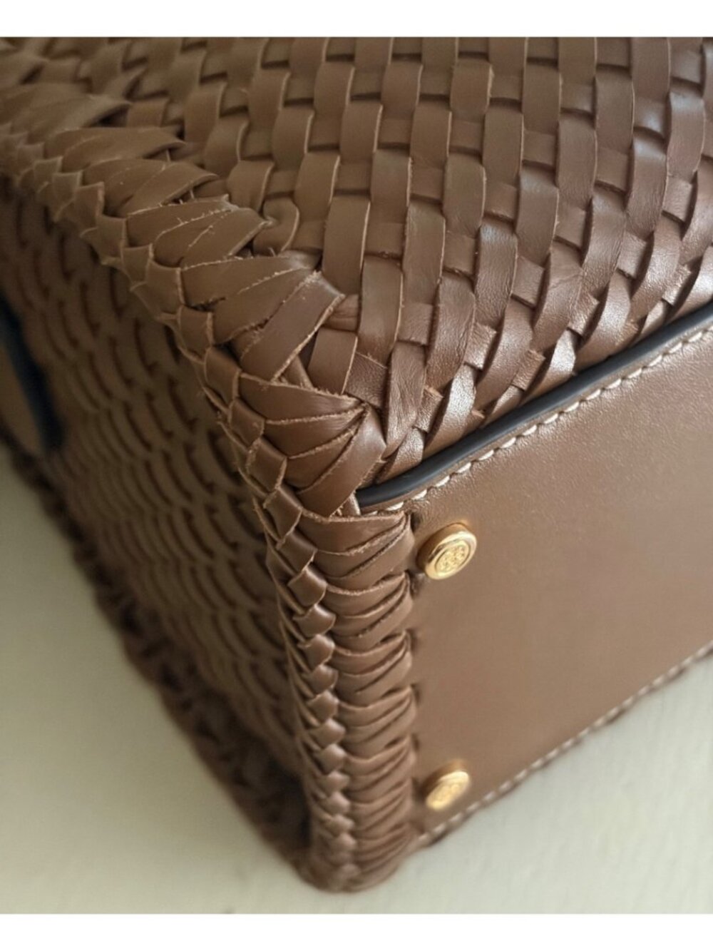 Tory Burch Thea Woven Leather McGraw Web Small Satchel Handbag Wide Crossbody Sh - Picture 10 of 16